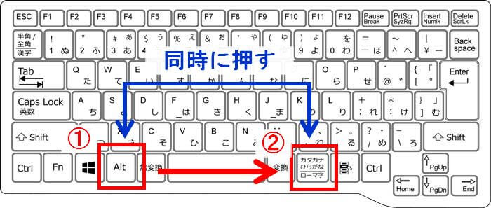 キーボードの Alt と カタカナひらがな ローマ字 を同時に押すキーボードの画像 パソコンの町医者